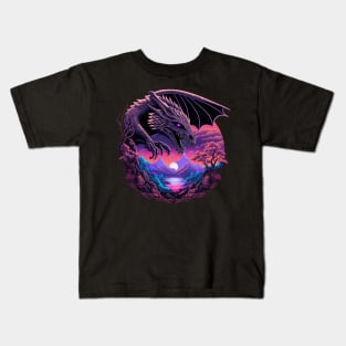 Retrowave Japanese Mythology Dragon Kids T-Shirt